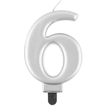 Narozeninová svíčka na dort - 6 - metalická stříbrná - 8 cm (5902973124576)
