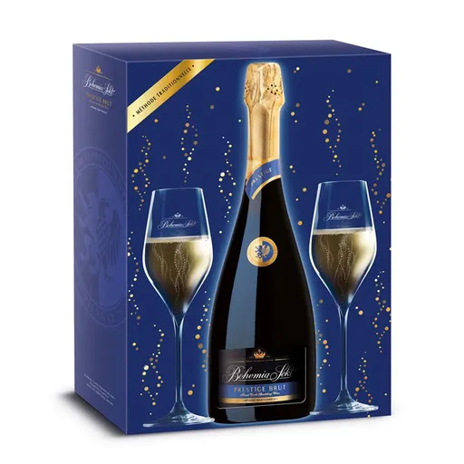 Bohemia Sekt Prestige brut + 2 sklenky, dárkové balení