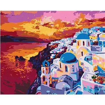 Diamondi - Diamantové malování - ZÁPAD SLUNCE NA SANTORINI, 40x50 cm, Vypnuté plátno na rám (606636B)
