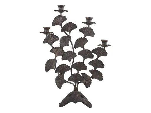 Mosazný antik kovový svícen s listy Ginkgo Old French - 34*14*46 cm Chic Antique
