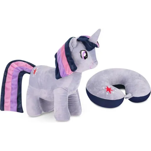 Spokey Sparkle 2v1 Dětský cestovní polštářek a plyšová hračka v jednom, jednorožec 30 cm