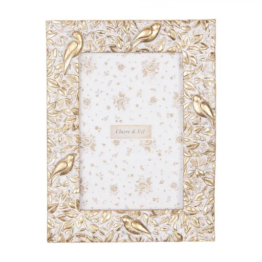Béžovo-zlatý fotorámeček s ptáčky Birdie - 15*2*20 cm / 10*15 cm Clayre & Eef