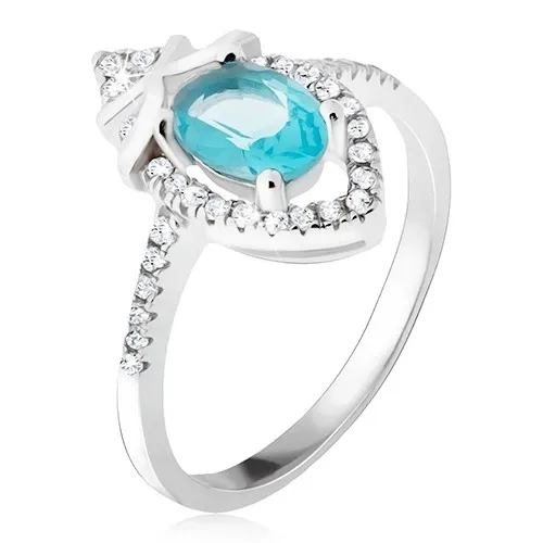 Prsten ze stříbra 925, azurový oválný kamínek, zirkonová slza - Velikost: 49