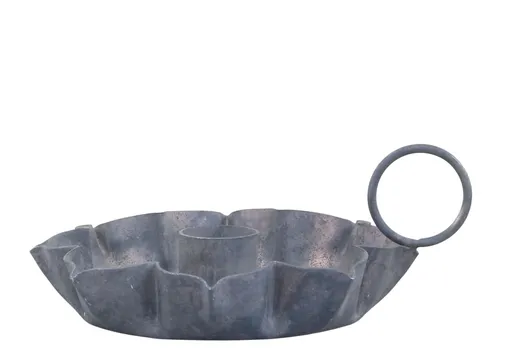 Zinkový antik kovový svícen na úzkou svíčku s ouškem Flower - 12*11*5 cm Chic Antique