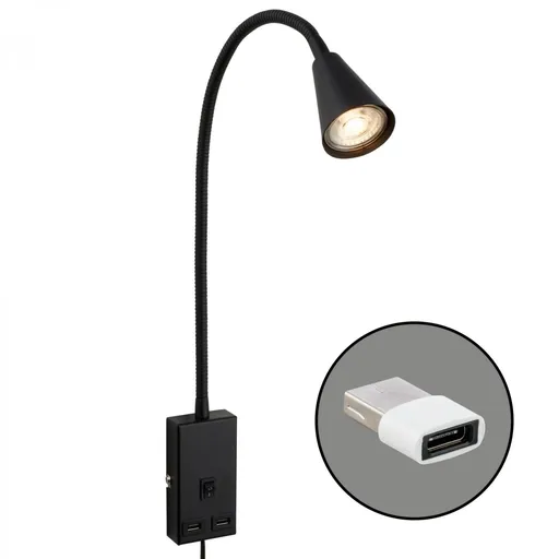 BRILONER Justra lampa na čtení, nastavitelná, 2x USB porty, černá 2175015
