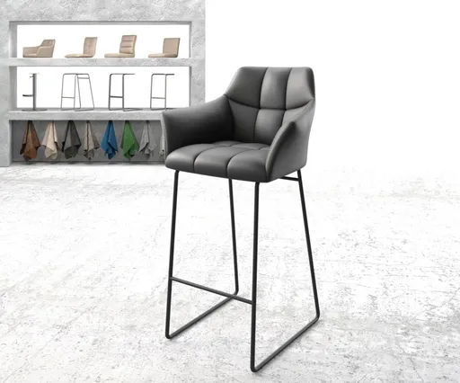 Barová židle Yulo-Flex pravá kůže černý kovová podnož