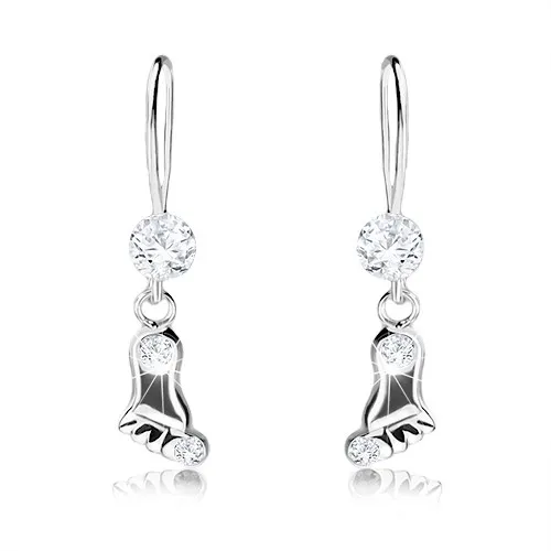 Stříbrné 925 náušnice, čiré krystaly Swarovski, visící lesklá nožka