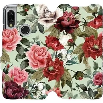 Flipové pouzdro na mobil Xiaomi Redmi 7 - MD06P Růže a květy na světle zeleném pozadí (5903226873449)