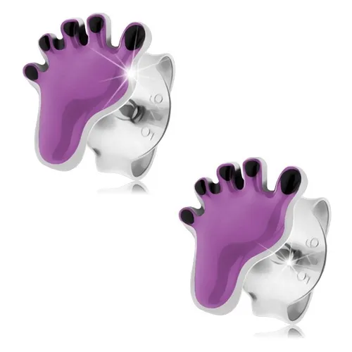 Náušnice ze stříbra 925, nožka zdobená fialovou a černou glazurou