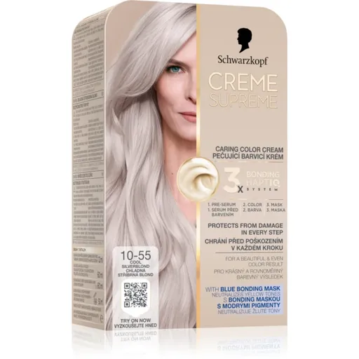 Schwarzkopf Creme Supreme permanentní barva na vlasy odstín 10-55 Chladná stříbrná blond 60 ml