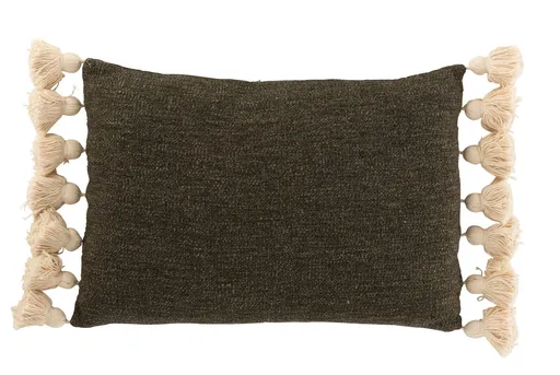 Khaki polštář se střapci a výplní Pompom - 50*35cm J-Line by Jolipa