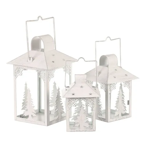 Sada kovových luceren Stromky 3 ks, bílá