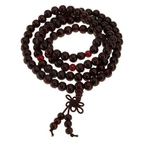 Kaštanově hnědý náramek z dřevěných kuliček na čtvero ovinutí, uzlík