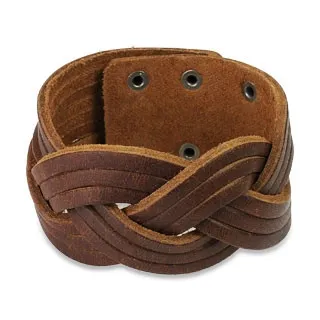 Kožený náramek na způsob copánku - tři proužky, patentové zapínání - Barva: Černá