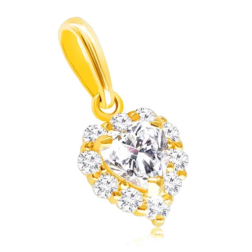 Zlatý 585 přívěsek - souměrné srdíčko ozdobené čirými zirkony