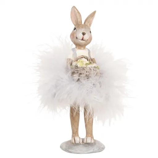 Dekorace králičí slečna s peříčkovou sukní - 6*6*17 cm Clayre & Eef