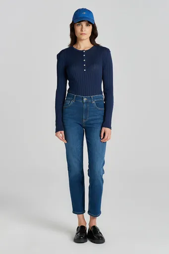 DŽÍNY GANT CROPPED SLIM JEANS DARK BLUE BROKEN IN