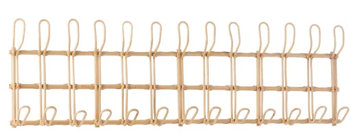 Přírodní ratanový nástěnný věšák s 12-ti háčky Ellen - 110*29cm J-Line by Jolipa