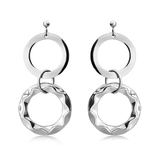 Náušnice z oceli 316L, dva zrcadlově lesklé kruhy stříbrné barvy