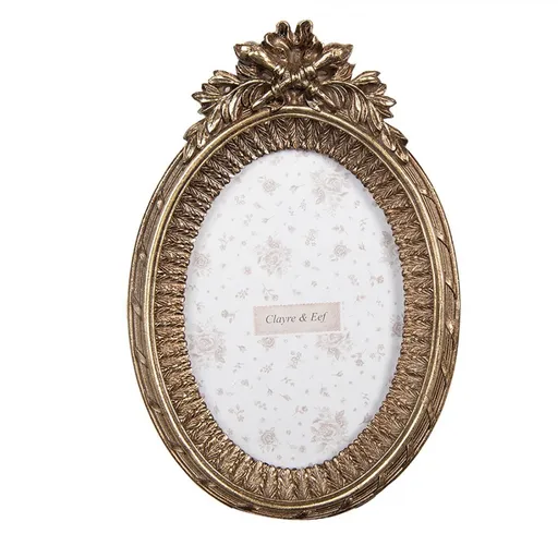 Zlatý antik oválný fotorámeček zdobený listy - 15*3*22 cm / 10*15 cm Clayre & Eef