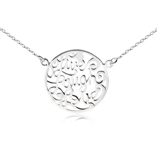 Náhrdelník ze stříbra 925 - řetízek a kruh s výřezy, "Live Laugh Love"