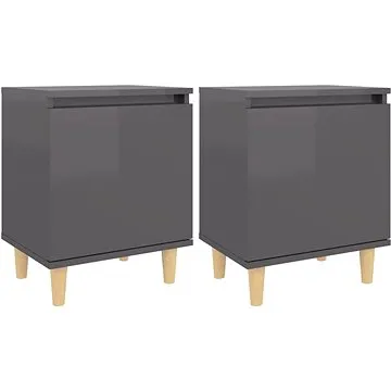 Noční stolky dřevěné nohy 2 ks šedé vysoký lesk 40x30x50 cm (805832)
