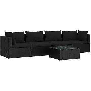 5dílná zahradní sedací souprava s poduškami polyratan černá, 3101432 (3101432)