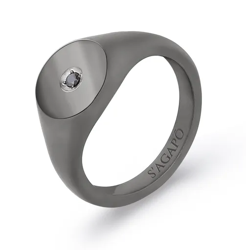 S'Agapõ Výrazný ocelový prsten s černým zirkonem Tag Me Too STG32 59 mm