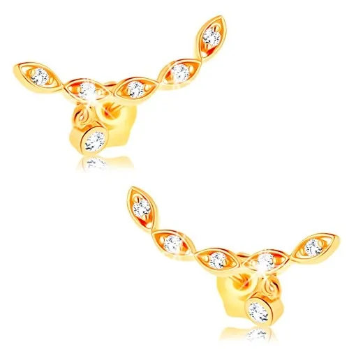 Zlaté náušnice 585 - oblouk z pospojovaných zrnek, drobné zirkony čiré barvy