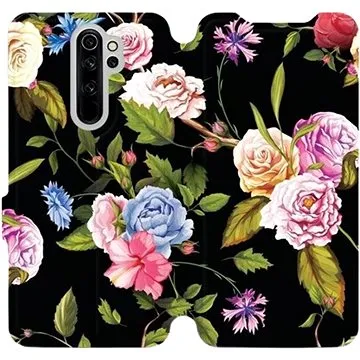 Flipové pouzdro na mobil Xiaomi Redmi Note 8 Pro - VD07S Růže a květy na černém pozadí (5903226984657)
