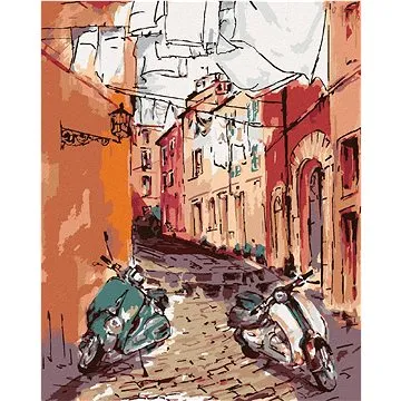 Skútry v uličce, 80×100 cm, vypnuté plátno na rám (6039513)