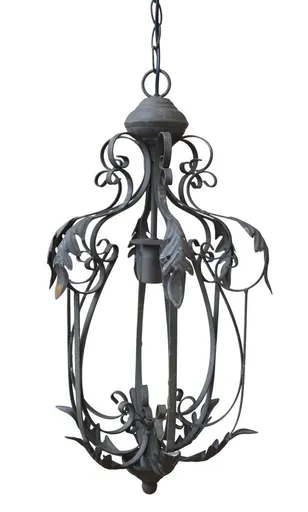 Šedý antik ručně vyrobený lustr s listy Chillié - 31*52cm/E14/ 60W Chic Antique