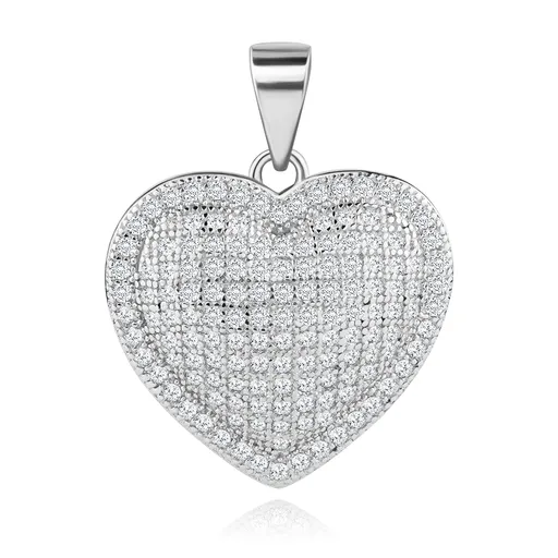 Stříbrný přívěsek 925, vypouklé srdíčko zdobené čirými zirkony