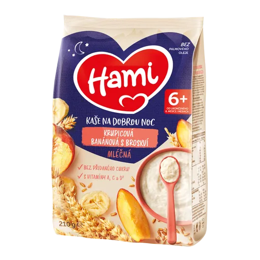 Hami Mléčná kaše na dobrou noc krupicová banánová s broskví 210 g