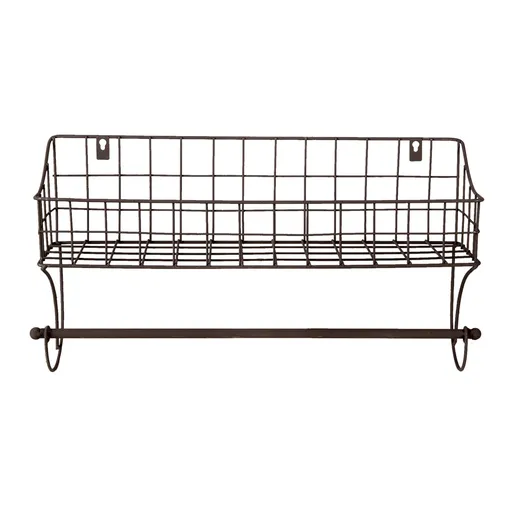 Nástěnný kovový držák na ručník s košíkem - 44*12*25 cm Clayre & Eef