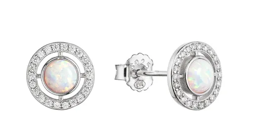 Evolution Group - Pavona Blyštivé náušnice s bílými syntetickými opály a zirkony 11468.1 white