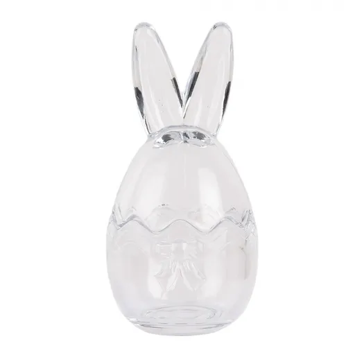 Skleněná dóza s víkem ve tvaru vejce se zaječími oušky a mašlí – Ø 9*17 cm Clayre & Eef