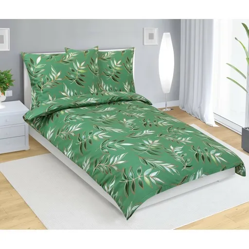 Bellatex Bavlněné povlečení List zelená, 140 x 200 cm, 70 x 90 cm