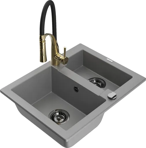 MEXEN/S Carlos granitový dřez 1.5 včetně baterie Aster, šedá 6518-71-73450-57-B