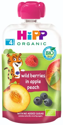 HiPP BIO 100% ovoce Jablko-Broskev-Lesní ovoce od uk. 4. měsíce, 100 g (9062300133773)