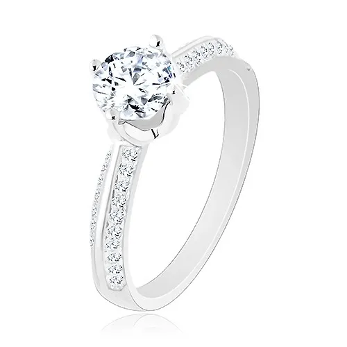Zásnubní prsten ze stříbra 925, zkosená třpytivá ramena, kulatý zirkon - Velikost: 62