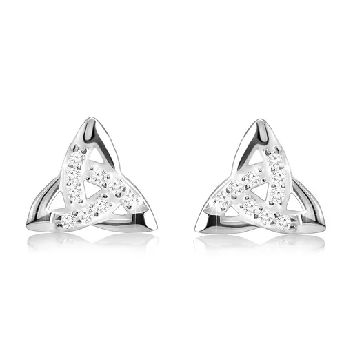 Náušnice ze stříbra 925, trojcípý keltský uzel, ozdobné linie z čirých zirkonů