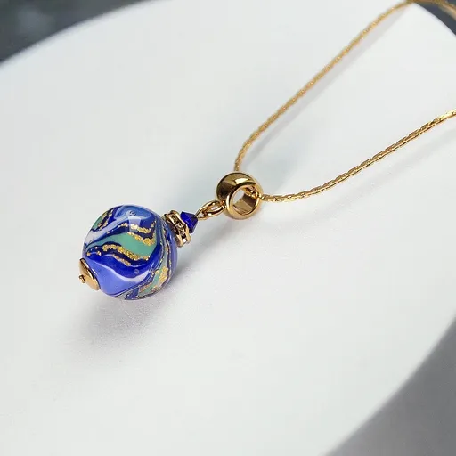 Lampglas Náhrdelník s 24karátovým zlatem v perle Blue Horizon NSA50