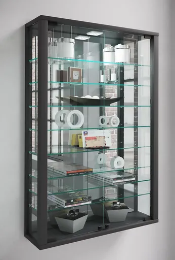 VCM Nástěnná vitrína Vitrosa Mini se zrcadlem včetně LED osvětlení, černá
