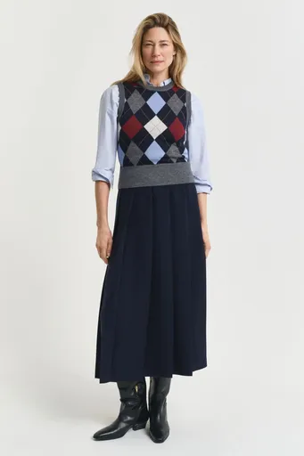 SUKNĚ GANT WIDE PLEATED MIDI SKIRT EVENING BLUE