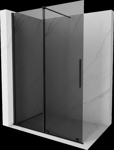 MEXEN/S Velar Sprchová zástěna posuvná Walk-in 160 x 200, grafit 8 mm, černá 871-160-000-43-70