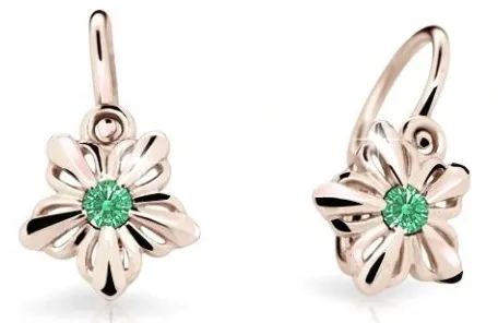 Cutie Jewellery Dětské kytičkové náušnice z růžového zlata C2238-10-X-4 zelená