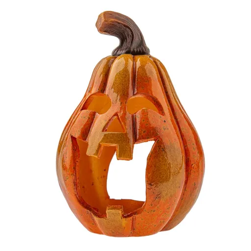 Podzimní keramický svícen Dýně s obličejem, 12 x 20 cm