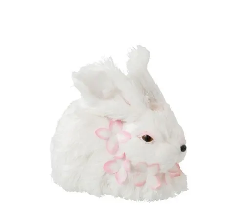 Dekorace králíček s květy kolem krku - 14*18*15 cm J-Line by Jolipa