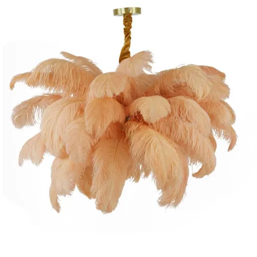 Designové broskvové závěsné světlo s peříčky FEATHER - Ø 80 cm Light & Living